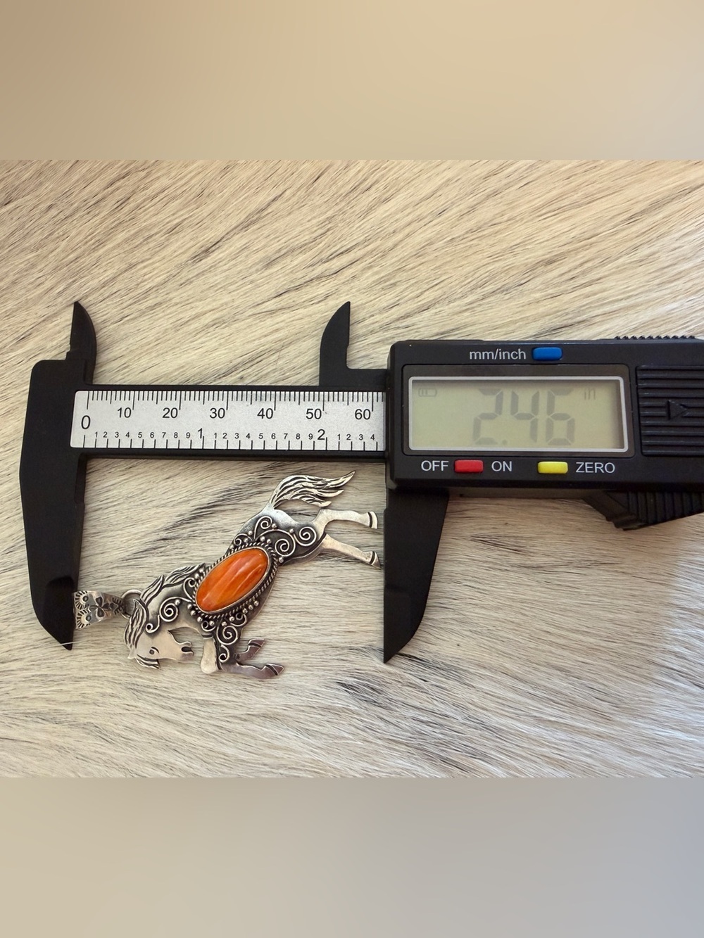 ❤️ Orange Spiny Oyster 925 Hand Stamped Statement Rearing Horse Pendant 2.46”L - Picture 12 of 16